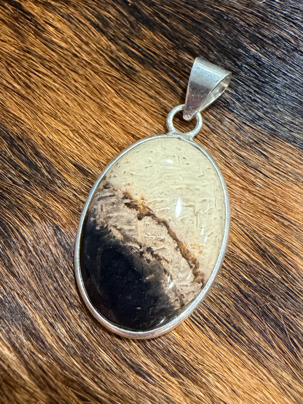 Sterling Silver Smoky Plum Agate Pendant | 925 Signed | Boho Western Style | New